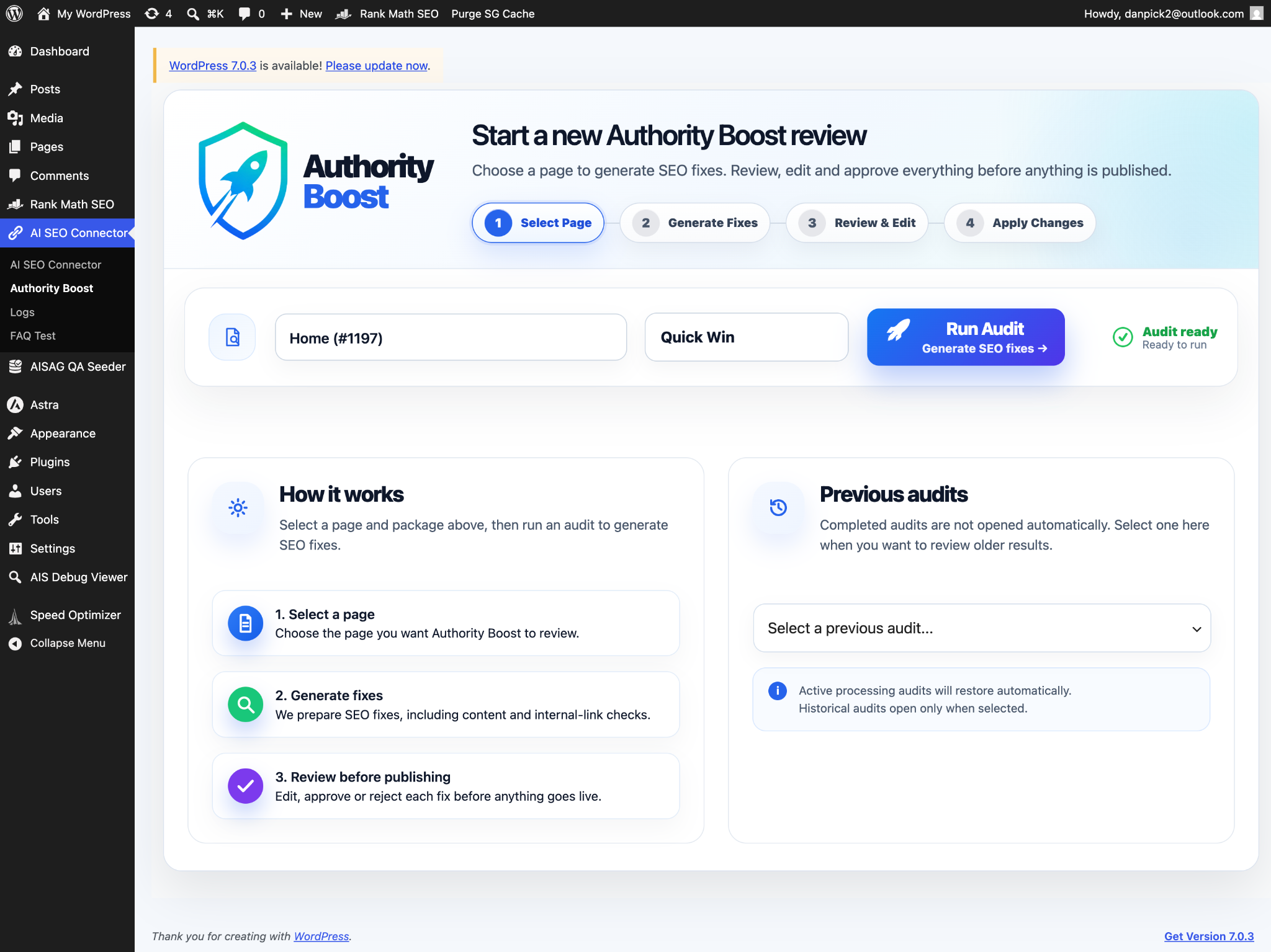 Authority Boost WordPress client interface