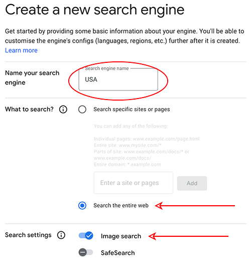 Create a new Google Programmable Search Engine