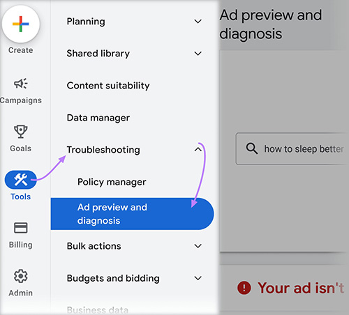 Google Ads preview tool lets you search in different countries.